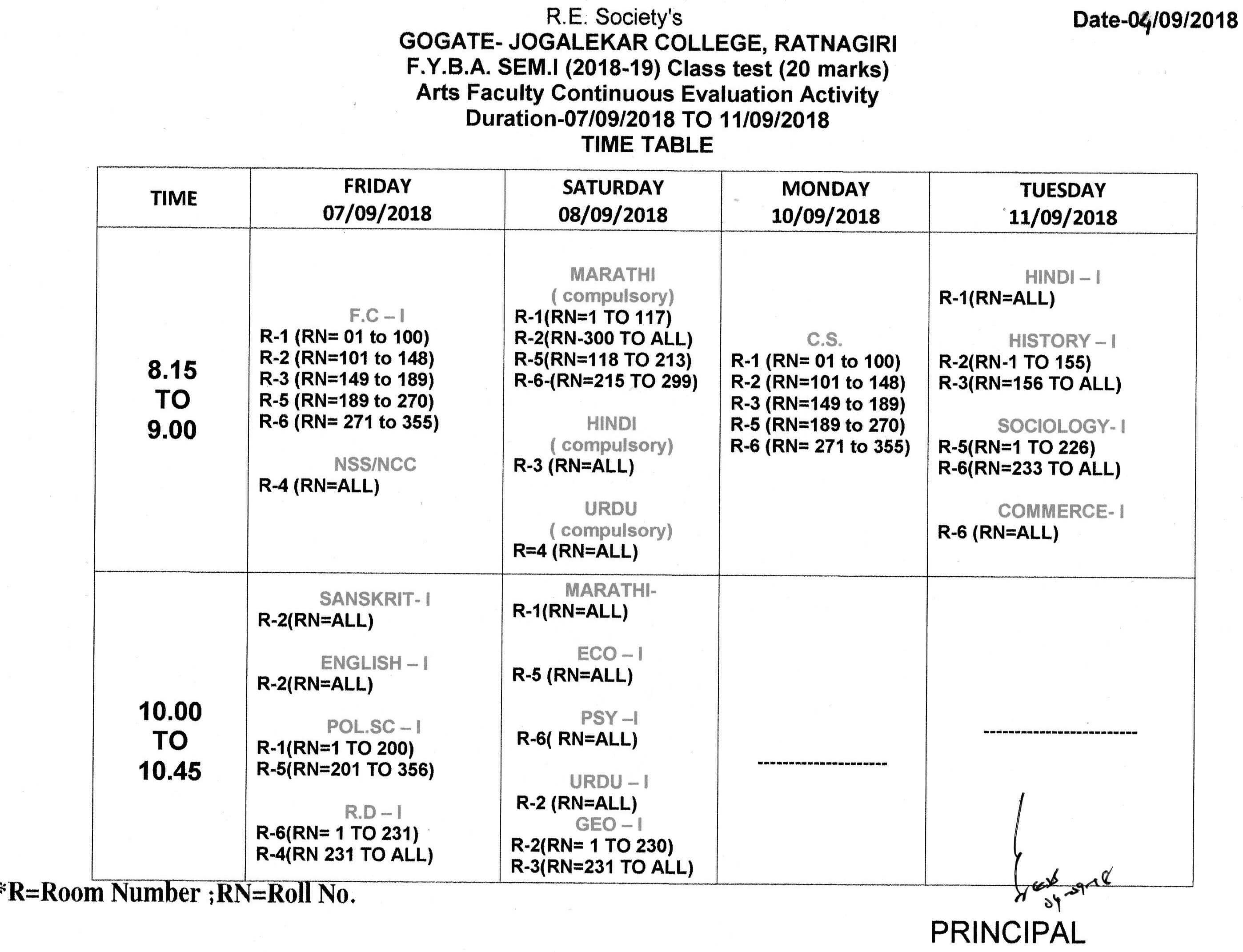 Announcement Timetable